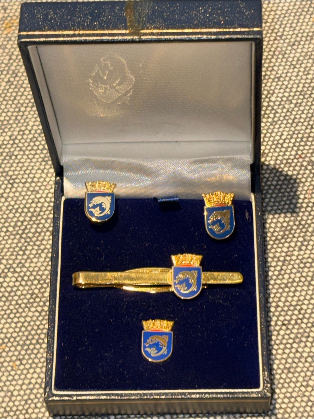 Vintage Portuguese Marine Submarine Service Cufflink, Lapel Pin & Tie Bar Set